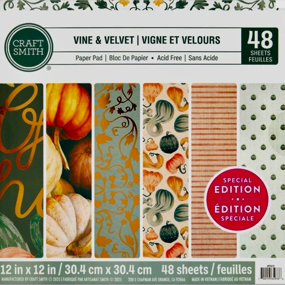 Craft Smith Vine & Velvet 12x12 Paper Pad NEW